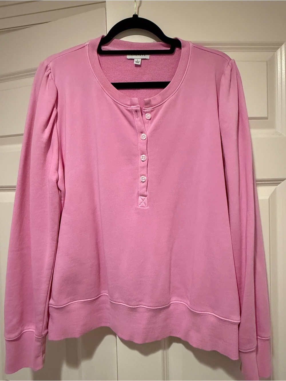 Evereve Pink Long-Sleeve Henley Sweatshirt Size L